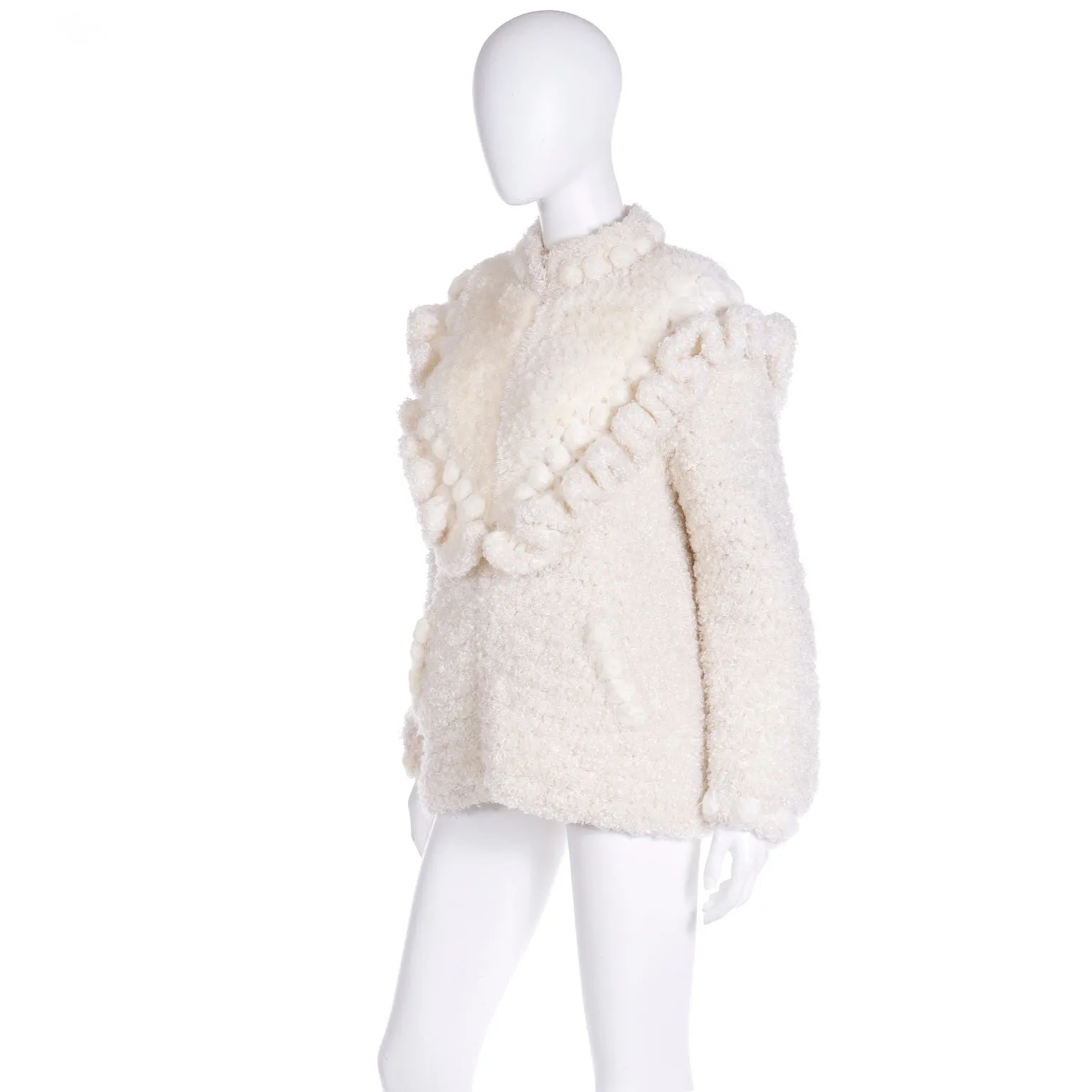 1980s Norma of Canada Chunky Knit Zip Front Cream Handknit Sweater