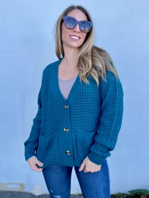 Avery Button Cardigan - Teal