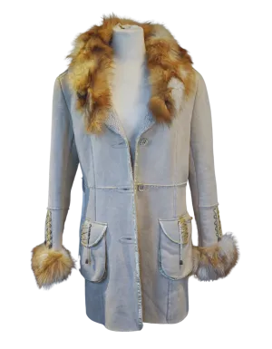 Beige Suede Coat with Detachable Fur Collar