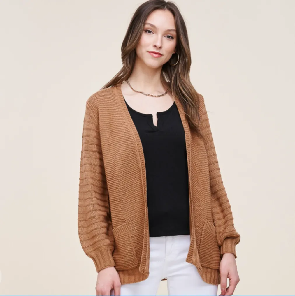 Camel Balloon Sleeve Cardigan