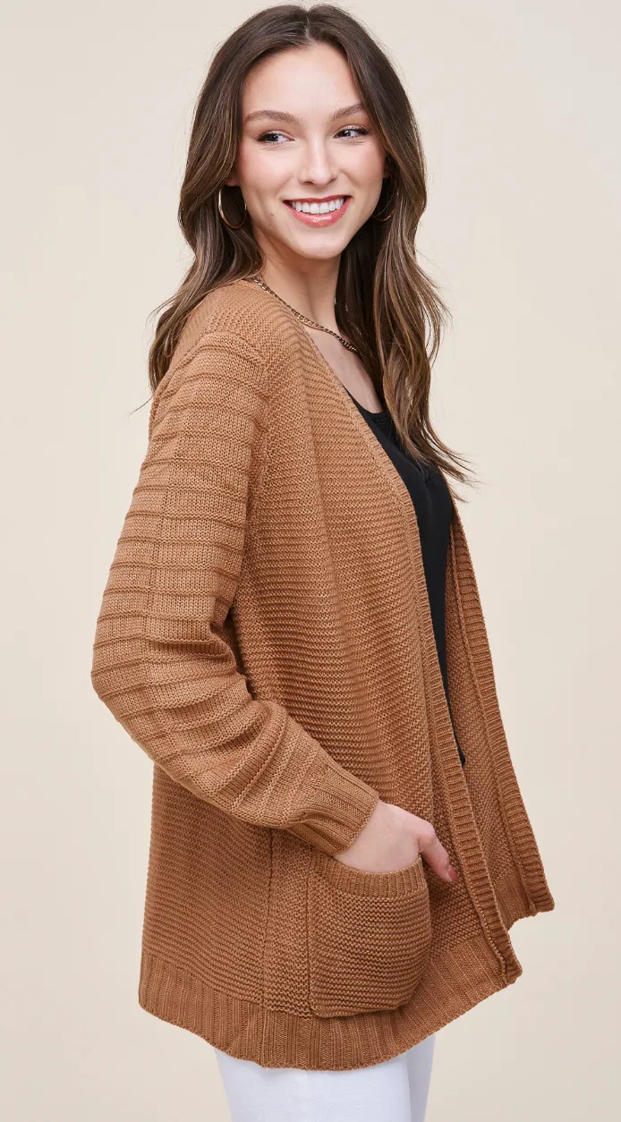 Camel Balloon Sleeve Cardigan