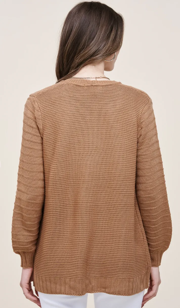 Camel Balloon Sleeve Cardigan