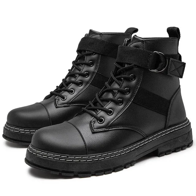 Cheap Black Men's Boots Autumn Winter Shoes Men Platform Ankle Boots Fashion Casual Leather Boots Men Motorcycle Tooling Boots