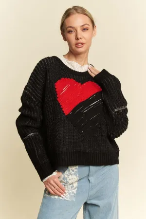 Contrast Heart Dropped Shoulder Sweater