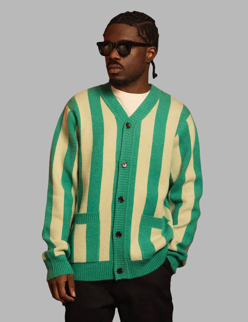 Duvin - "vintage crew knit" Striped Cardigan