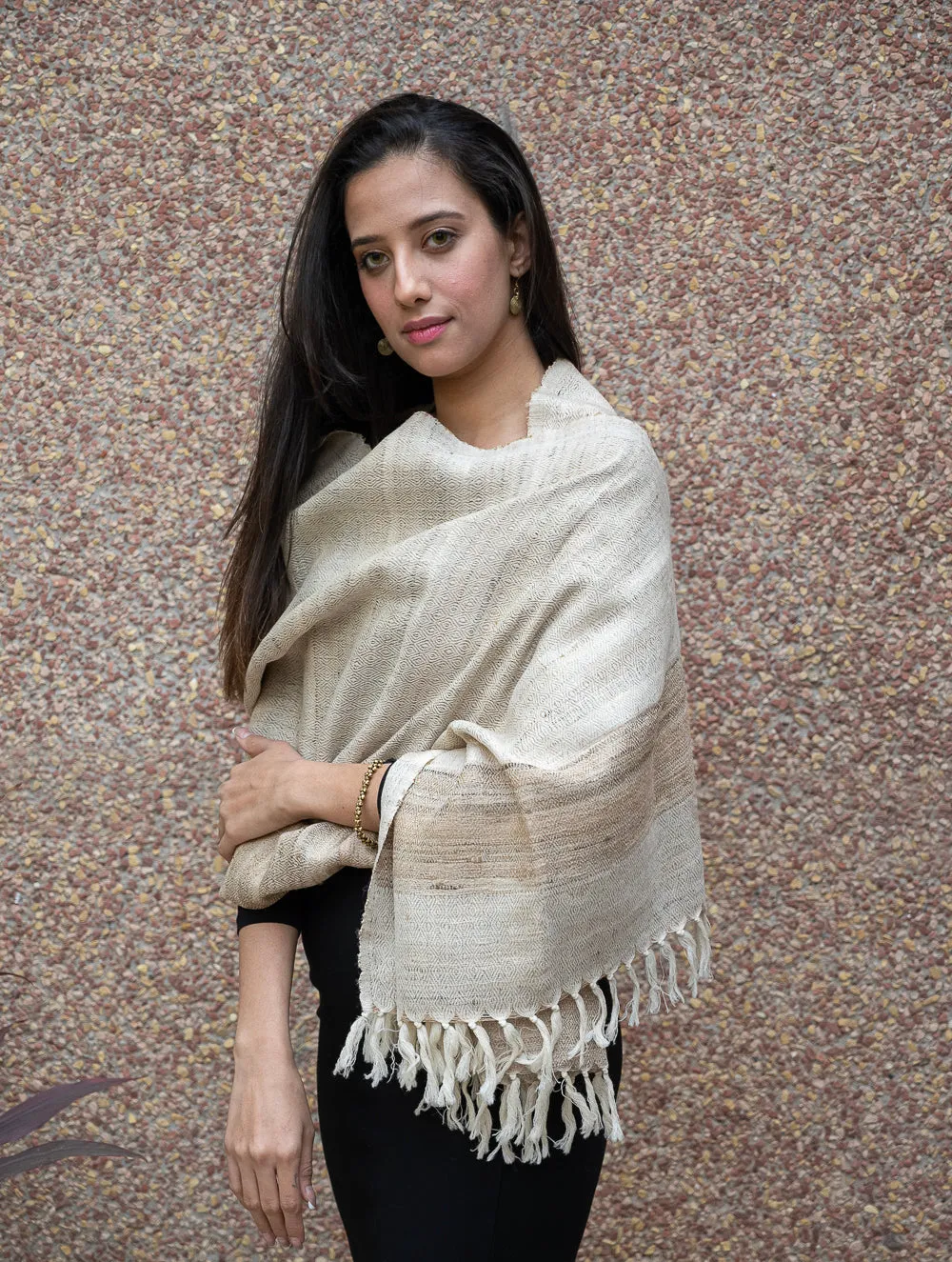 Elegant Warmth. Handwoven Wool Stole - Beige