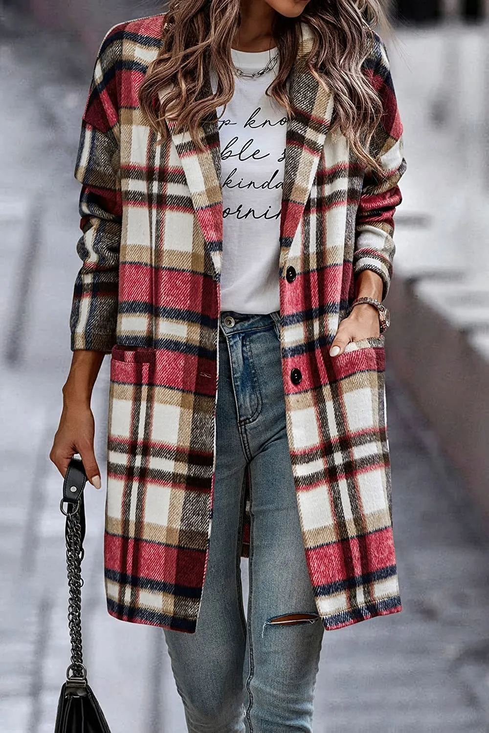 Fashion Wool Plaid Long Jacket