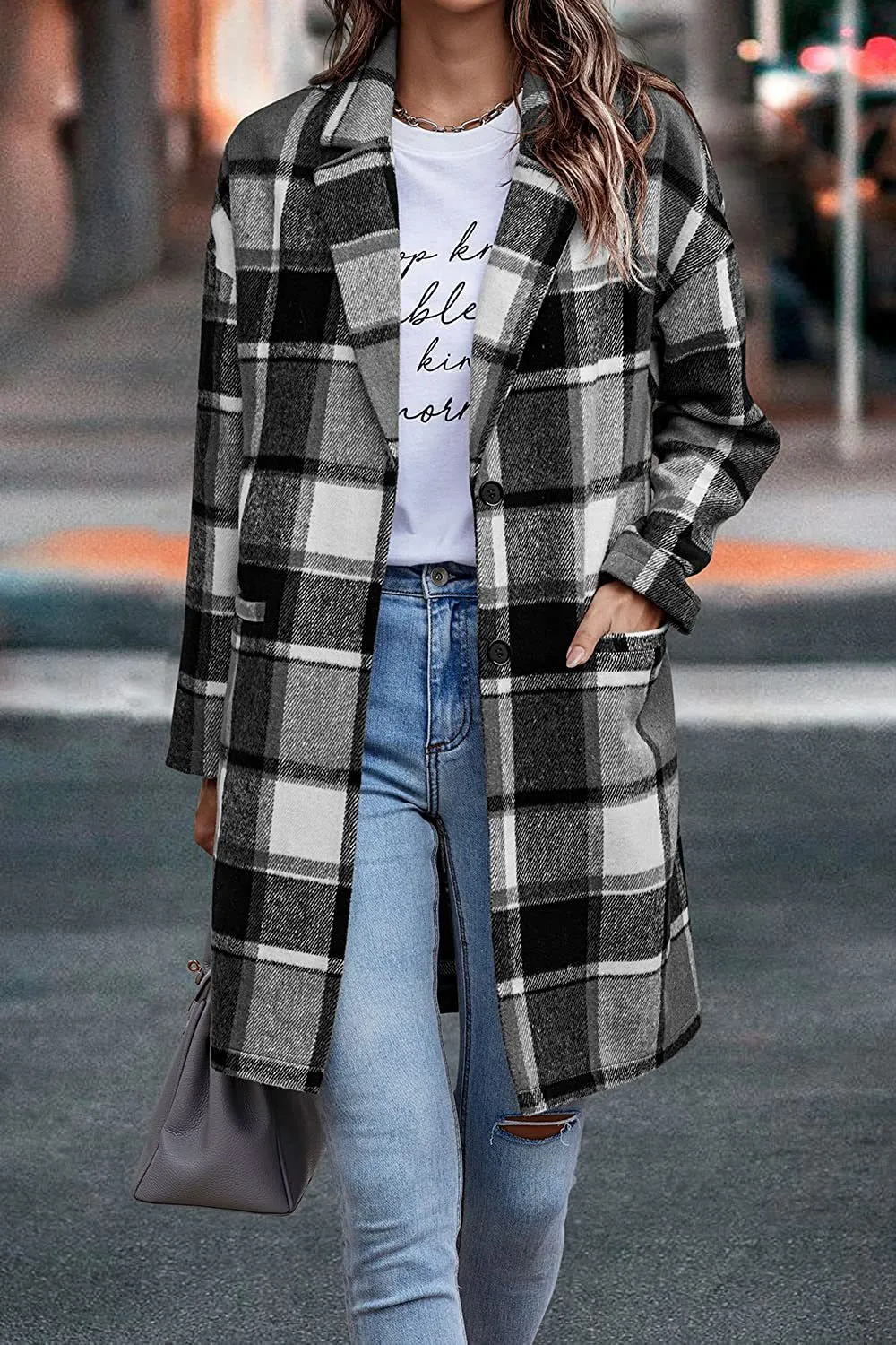 Fashion Wool Plaid Long Jacket