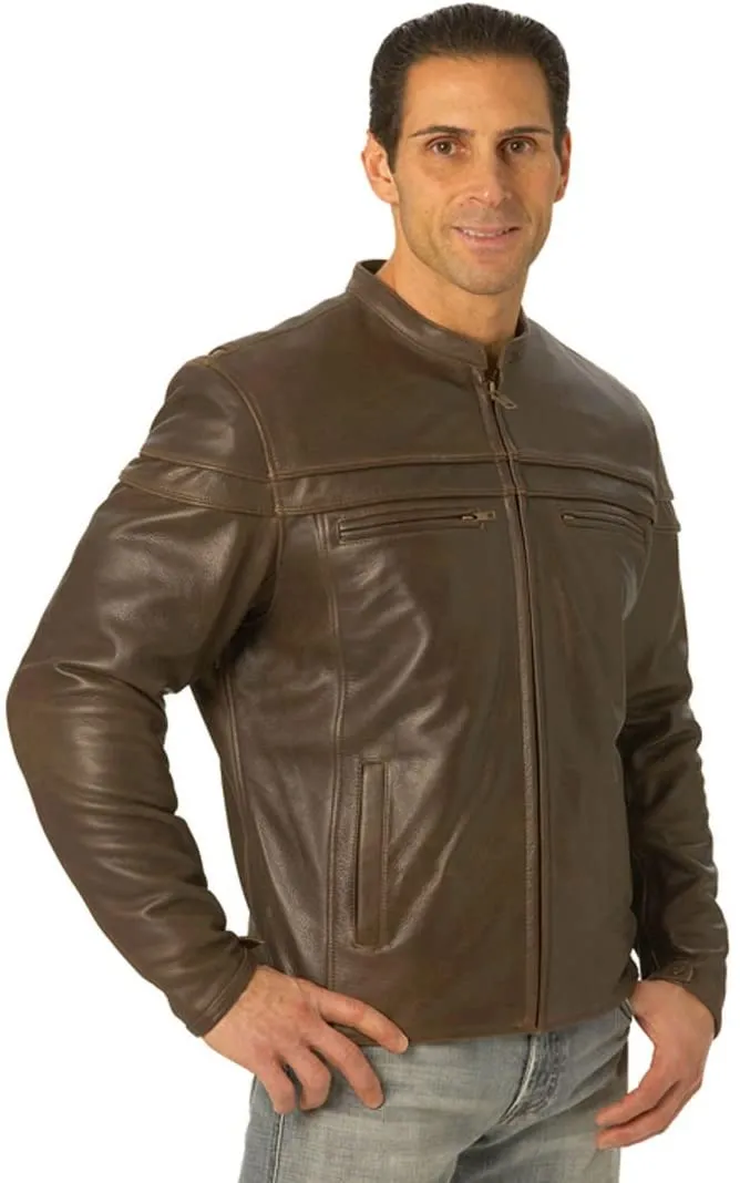 First Manufacturing FIM262NTCZ Men’s Brown ‘The Maverick’ Motorcycle Leather Jacket