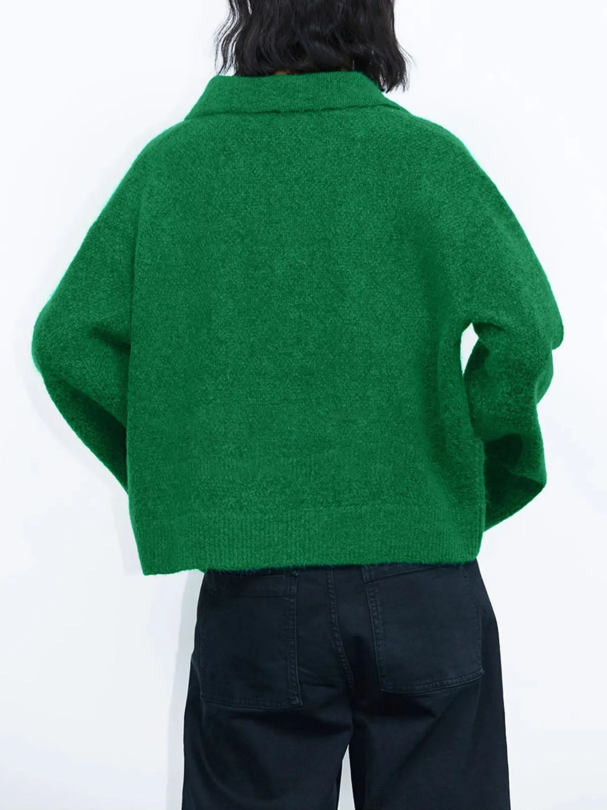 Green Collared Pullover Oversized Knit Sweater