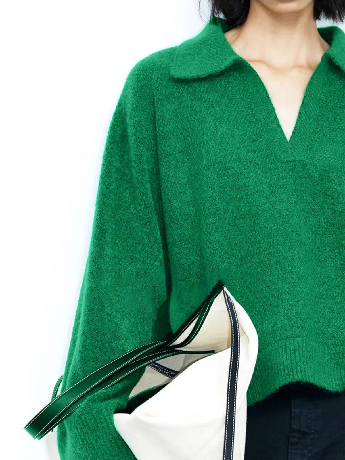 Green Collared Pullover Oversized Knit Sweater