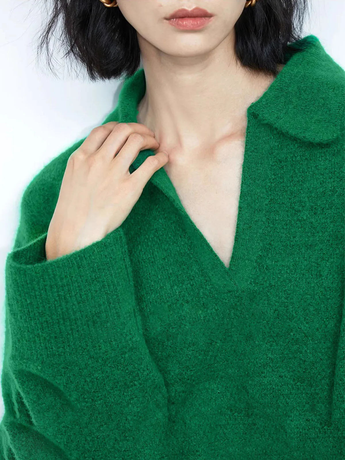 Green Collared Pullover Oversized Knit Sweater