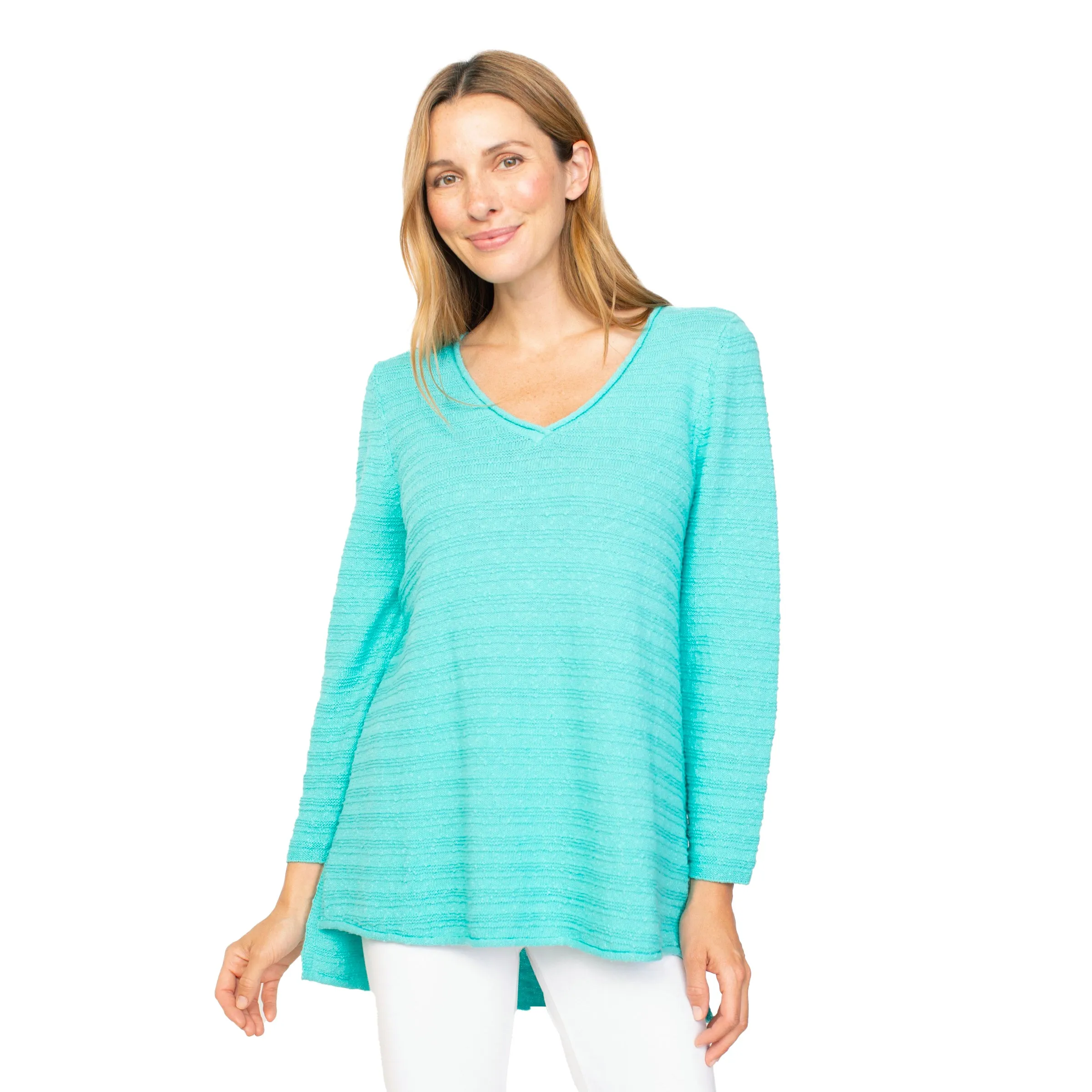 Habitat Textured Stripe V-Neck Tunic in Seaglass - 80115-SEA