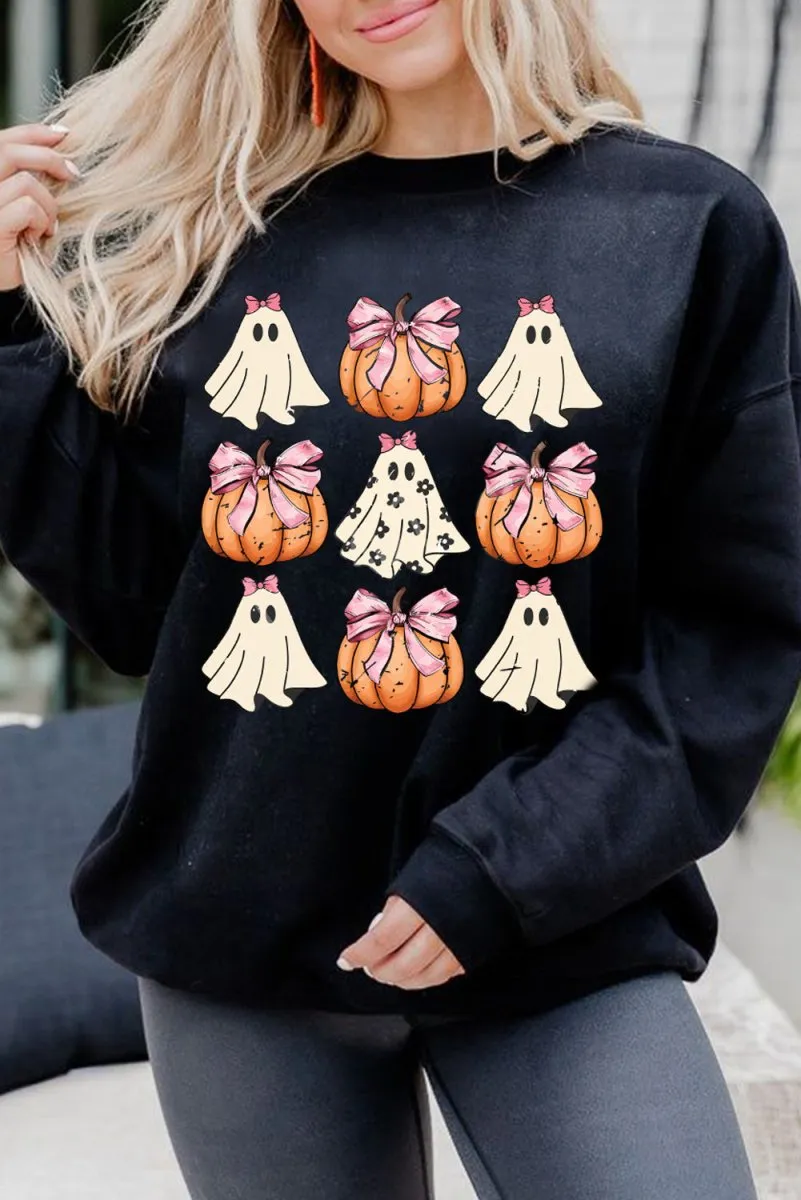 Halloween Black Bowknot Ghost Pumpkin Graphic Sweatshirt