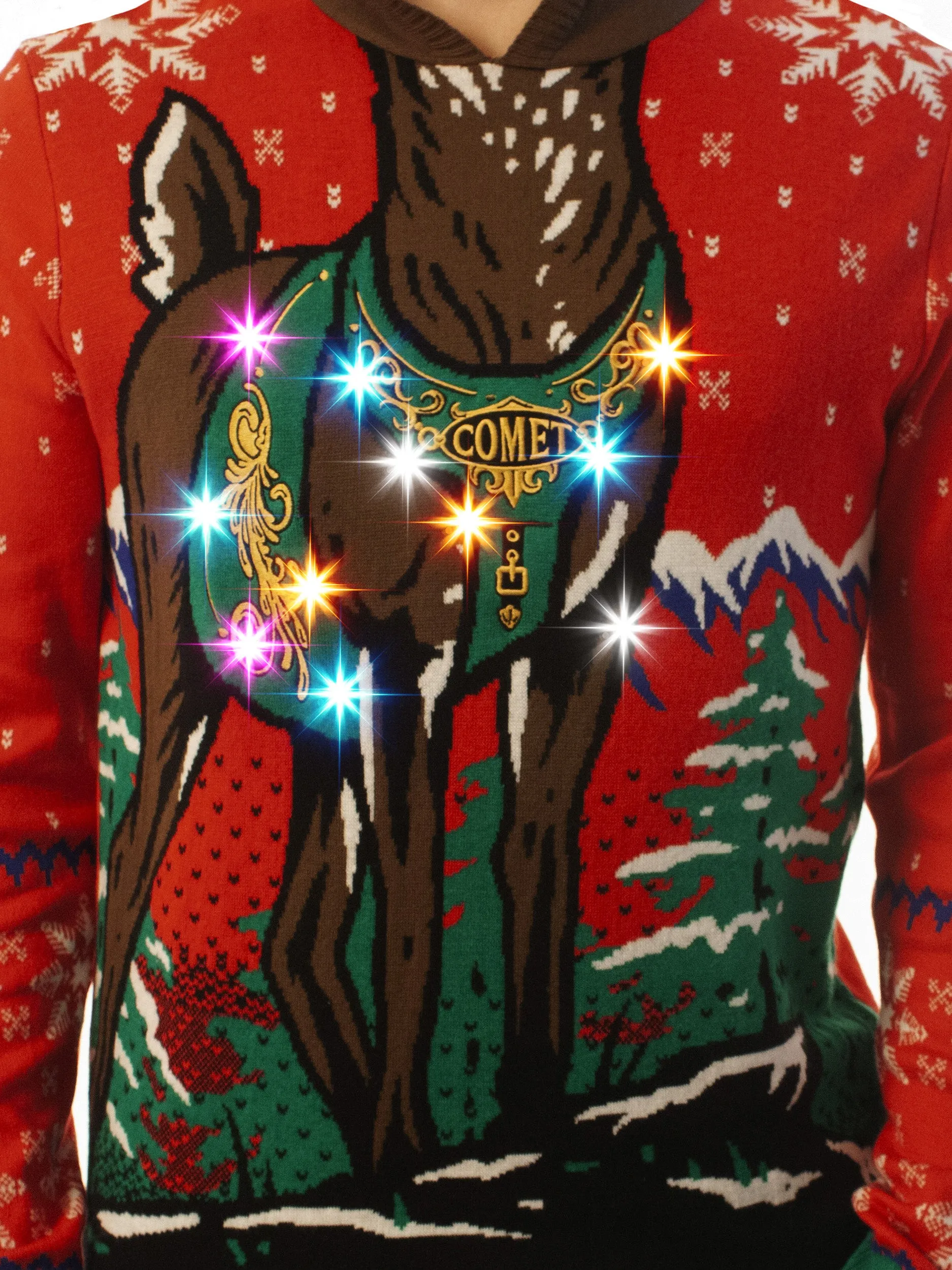 Light UP - Reindeer Hoodie | Ugly Christmas Sweater For Men & Women | Unisex Sizing