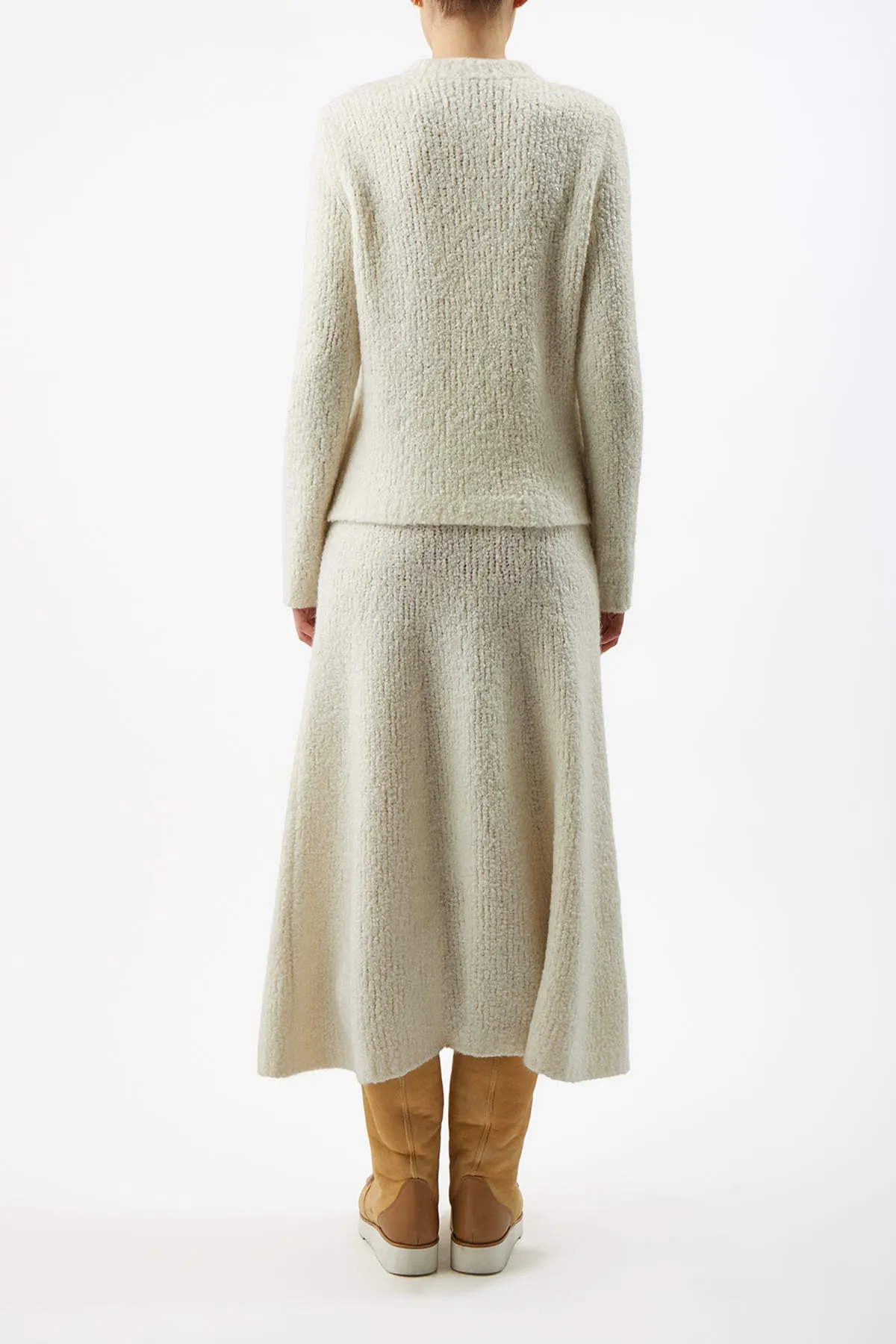 Philippe Knit Sweater in Ivory Cashmere Silk Boucle