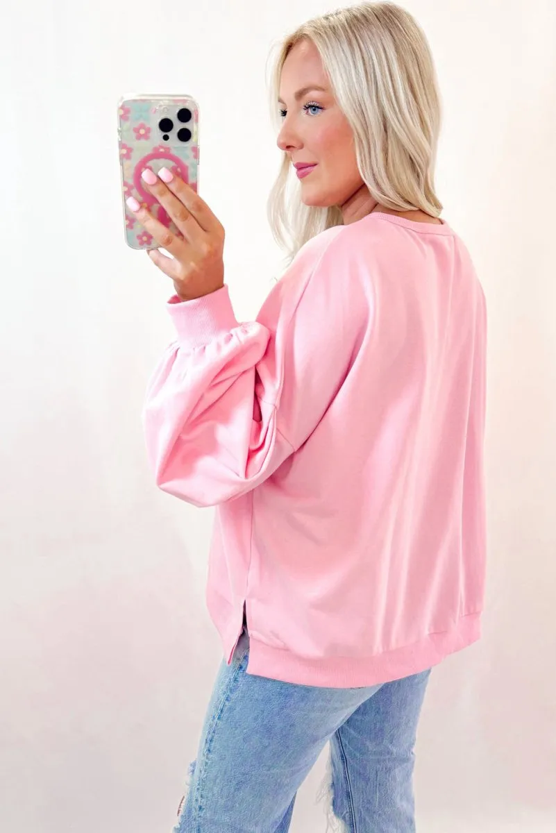 Pink Embroidered Bows Oversized Sweatshirt