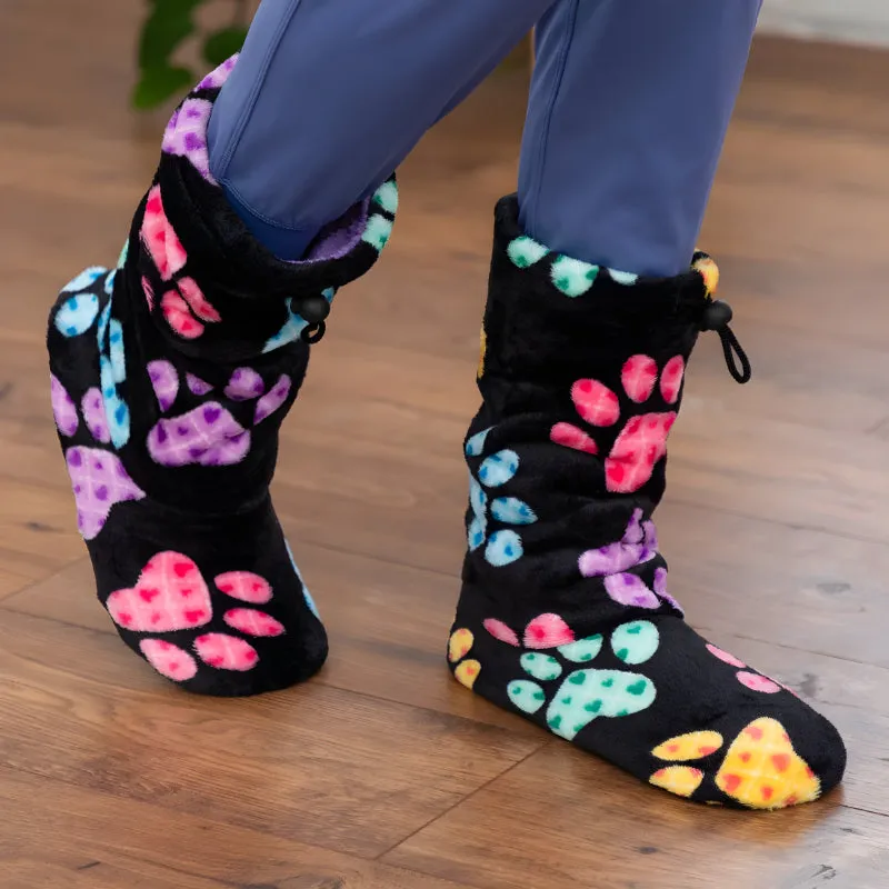 Plush Non Slip Paw Print Slipper Boots