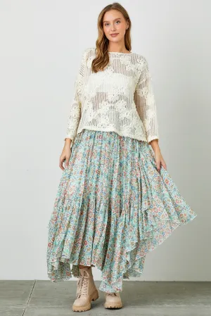 Polagram Textured Floral Crochet Sweater Top in Natural