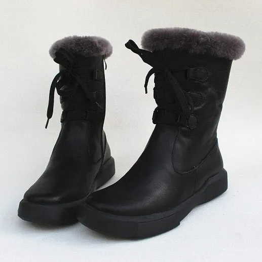 Pure Leather Waterproof Winter Boots With Fur 35-41