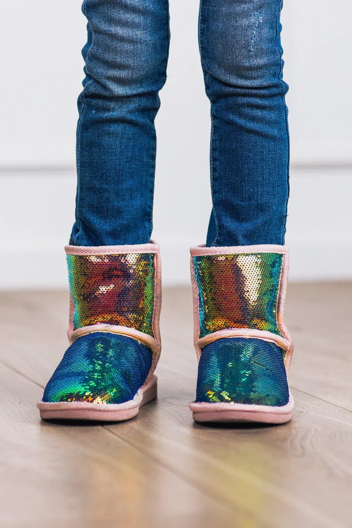 Rainbow Sequin Faux Fur Boots