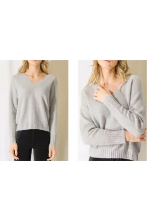 Robertson Madison 100% Cashmere Cropped V Neck Sweater CC-113 | Light Grey