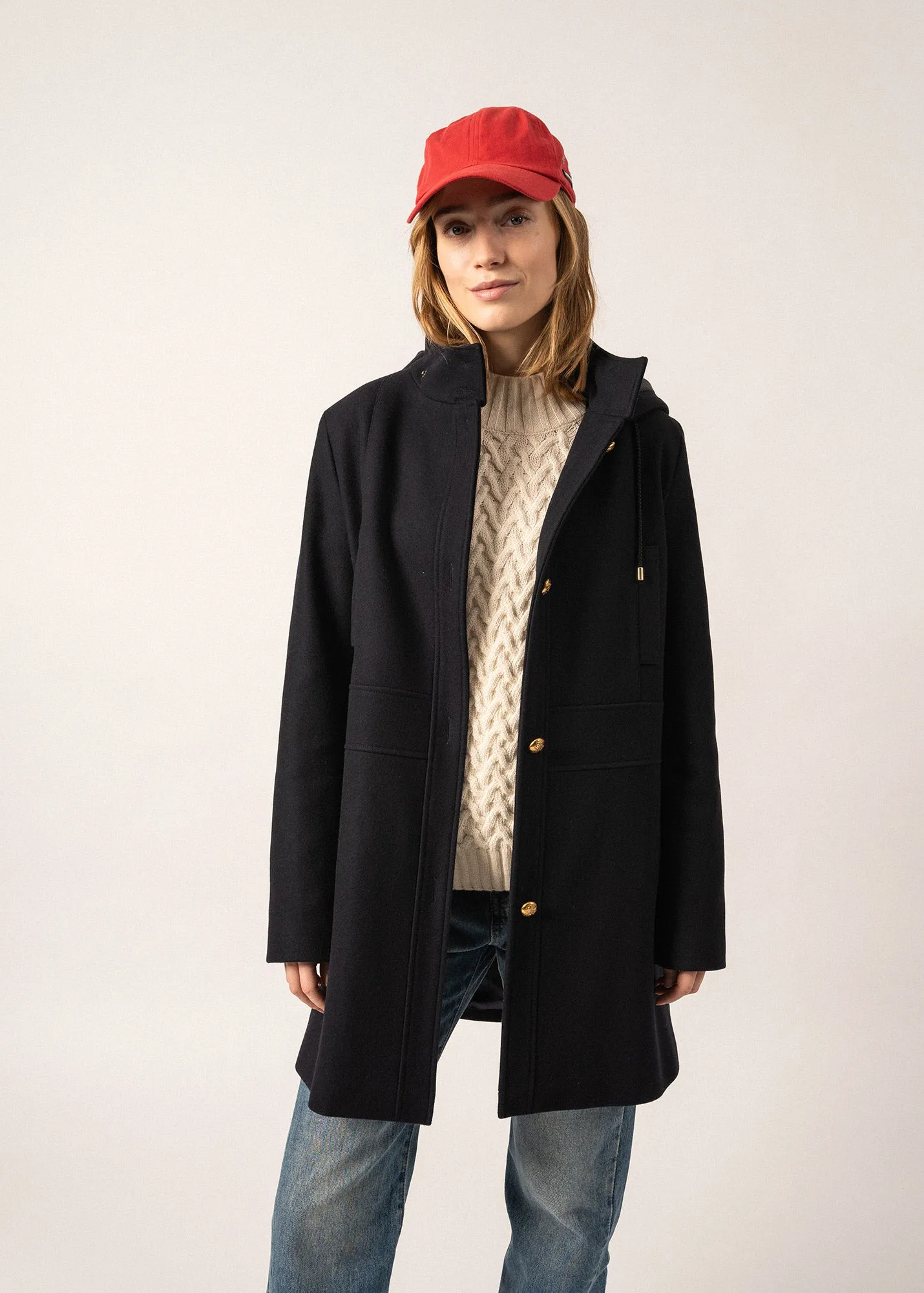 Ste Katia Hooded Coat - in wool fabric (NAVY)