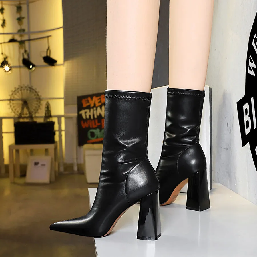 Thick-heeled Super High-heeled Pointed Winter Short Boots