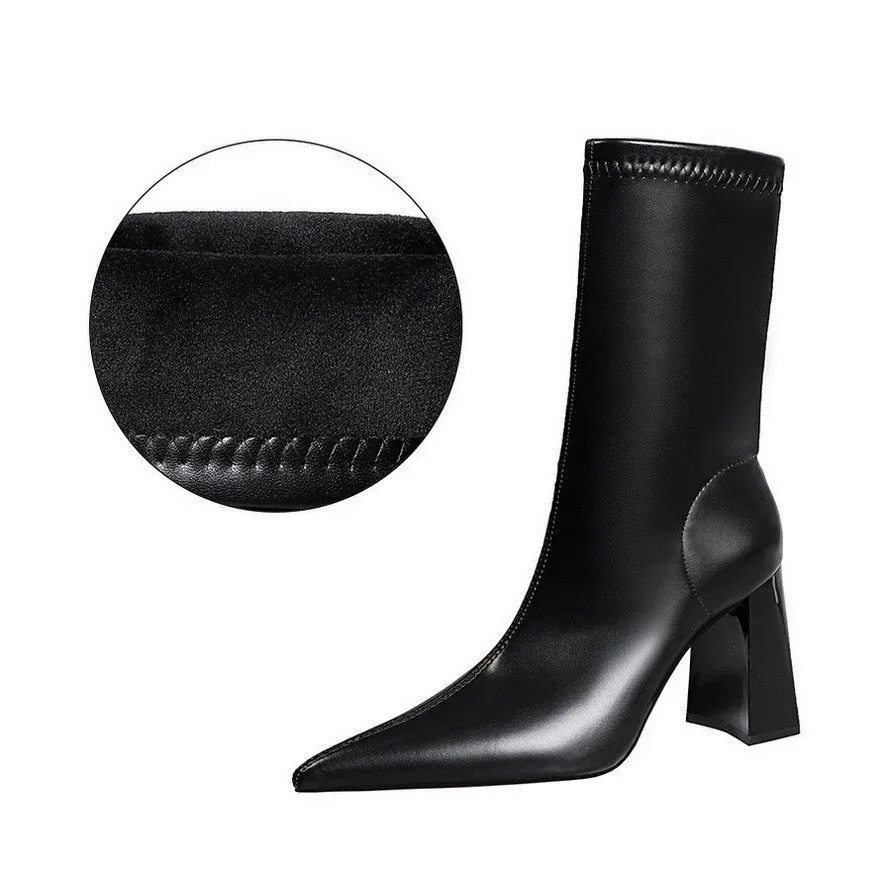 Thick-heeled Super High-heeled Pointed Winter Short Boots