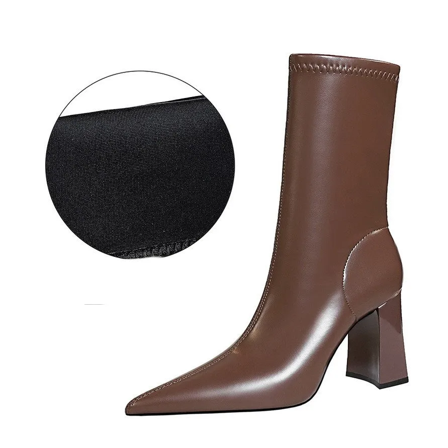 Thick-heeled Super High-heeled Pointed Winter Short Boots