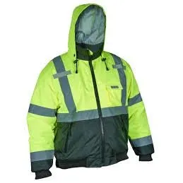 VBBCL3LM MCR Safety Luminator  Hi-Viz Bomber Jacket, Class 3, Lime/Black, Zipper Front, Medium