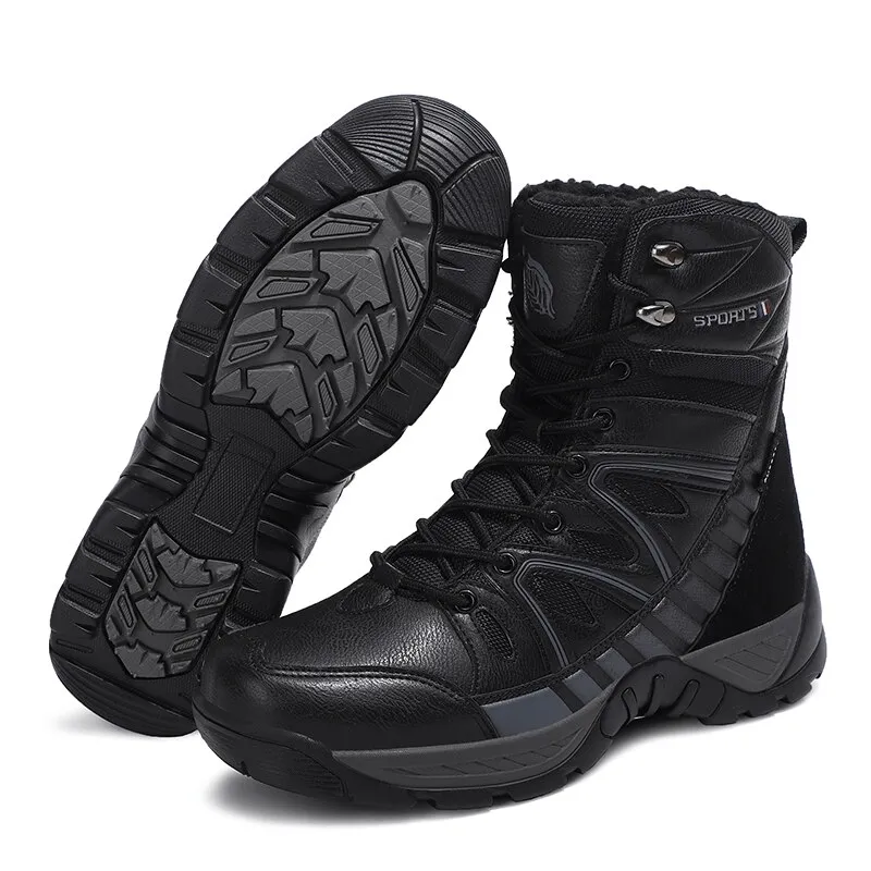 Waterproof Leather Anti-Slip Military Snow Boots with Warm Plush Inside - SF0804