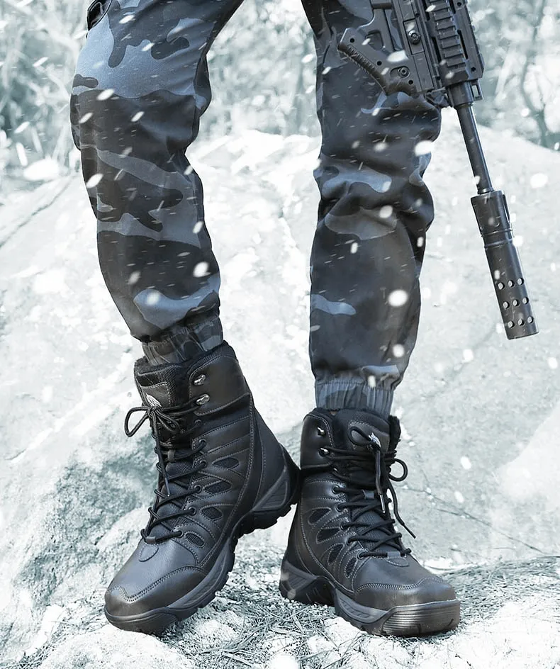 Waterproof Leather Anti-Slip Military Snow Boots with Warm Plush Inside - SF0804