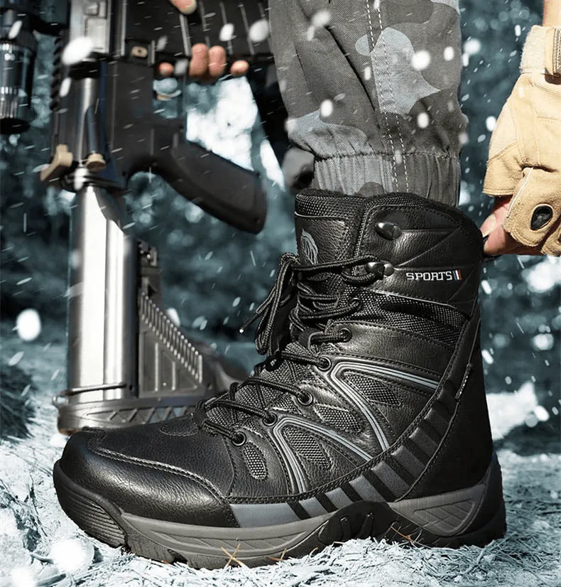 Waterproof Leather Anti-Slip Military Snow Boots with Warm Plush Inside - SF0804