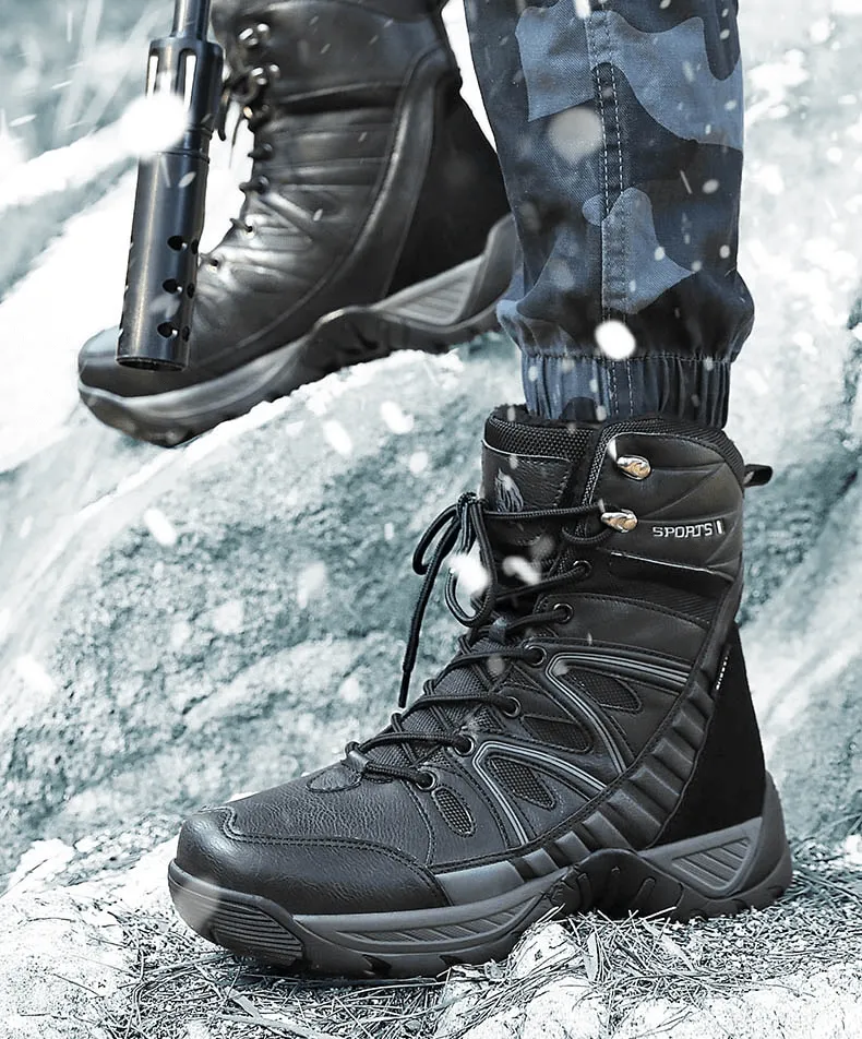 Waterproof Leather Anti-Slip Military Snow Boots with Warm Plush Inside - SF0804