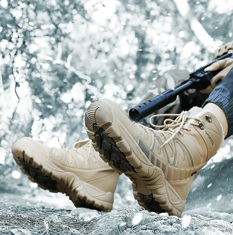 Waterproof Leather Anti-Slip Military Snow Boots with Warm Plush Inside - SF0804