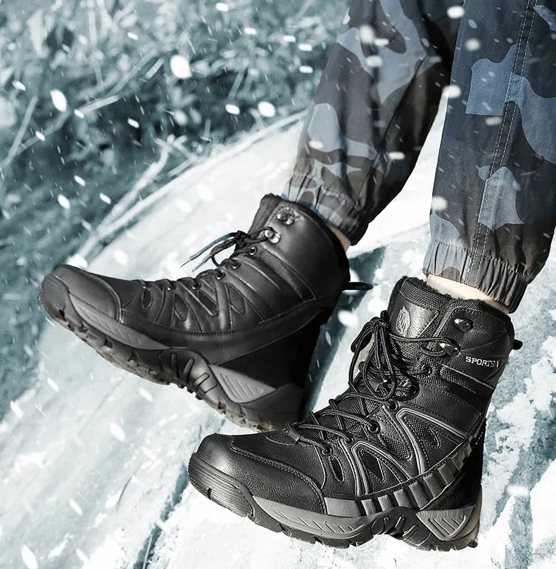 Waterproof Leather Anti-Slip Military Snow Boots with Warm Plush Inside - SF0804