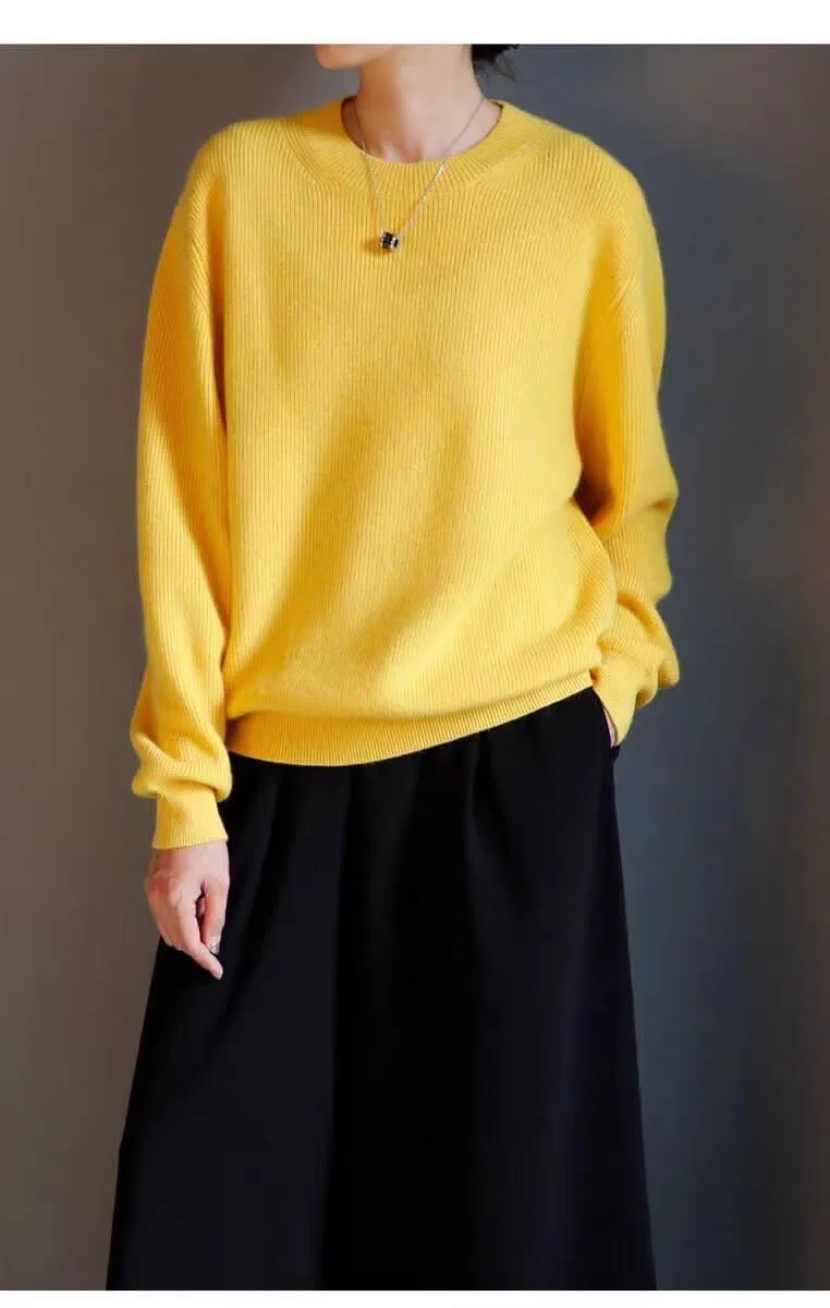 women's cashmere crew neck ribbed sweaters